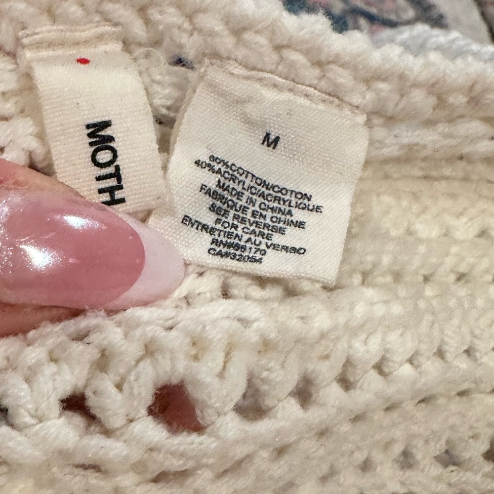 ANTHROPOLOGIE MOTH POMPOM Cream Black Polka Dot Zippered Jacket Sweater Cardigan - Picture 4 of 8